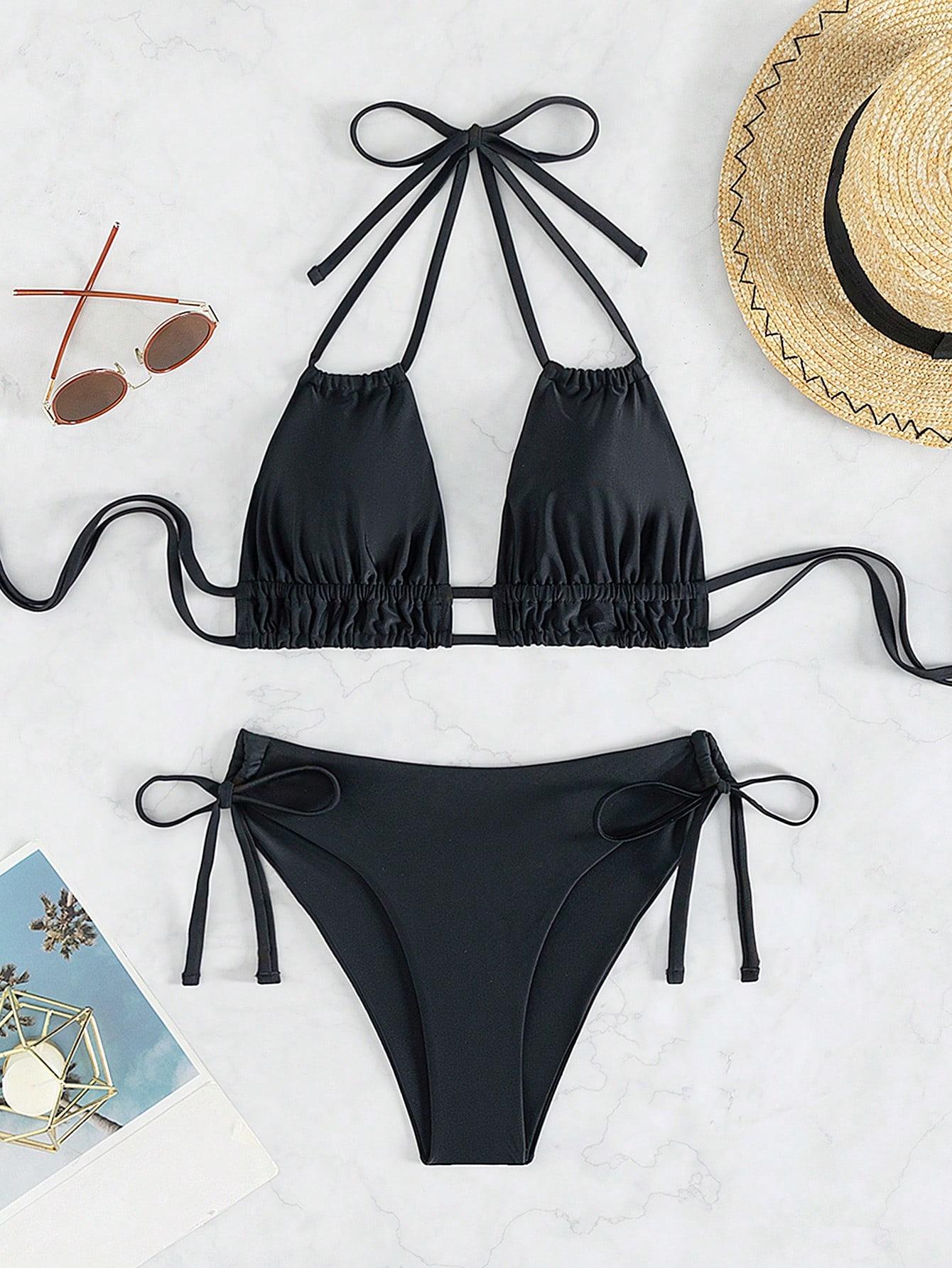 CZARNY KOMPLET BIKINI WIĄZANIE