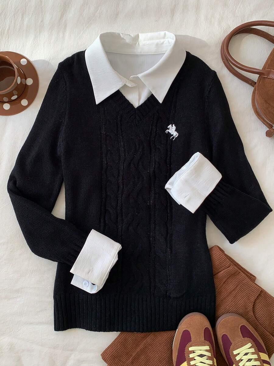 CZARNY SWETER HATF V-NECK
