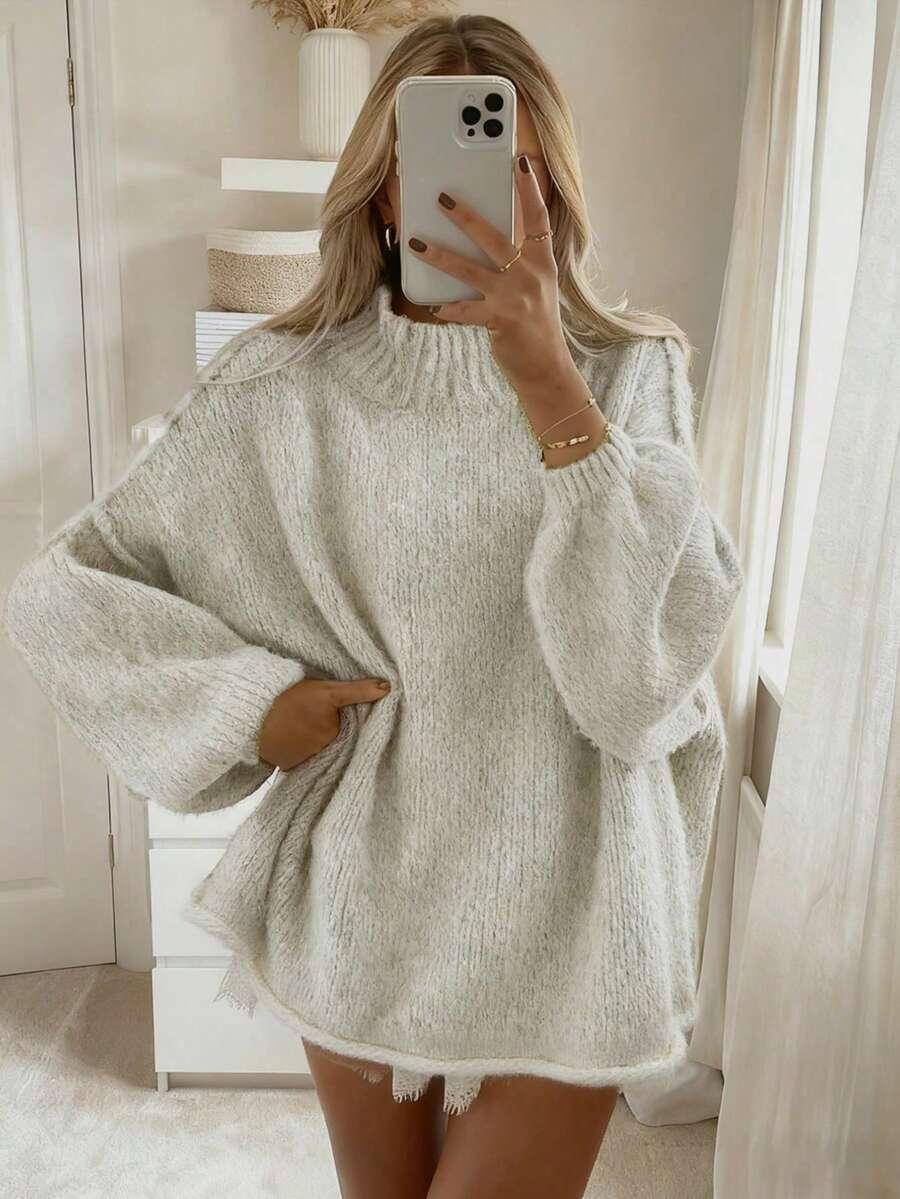 BEŻOWY SWETER DŁUGI RĘKAW