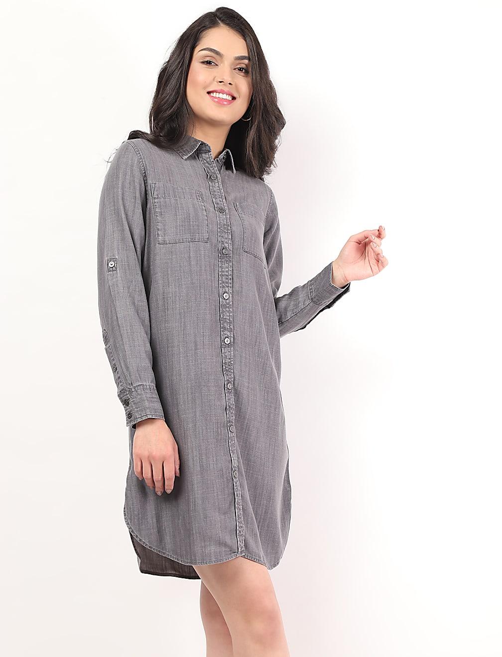 koszulowa sukienka jeans T42-4232K-T0