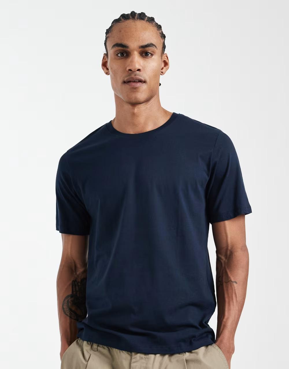GRANATOWY T-SHIRT BASIC OKRĄGŁY DEKOLT
