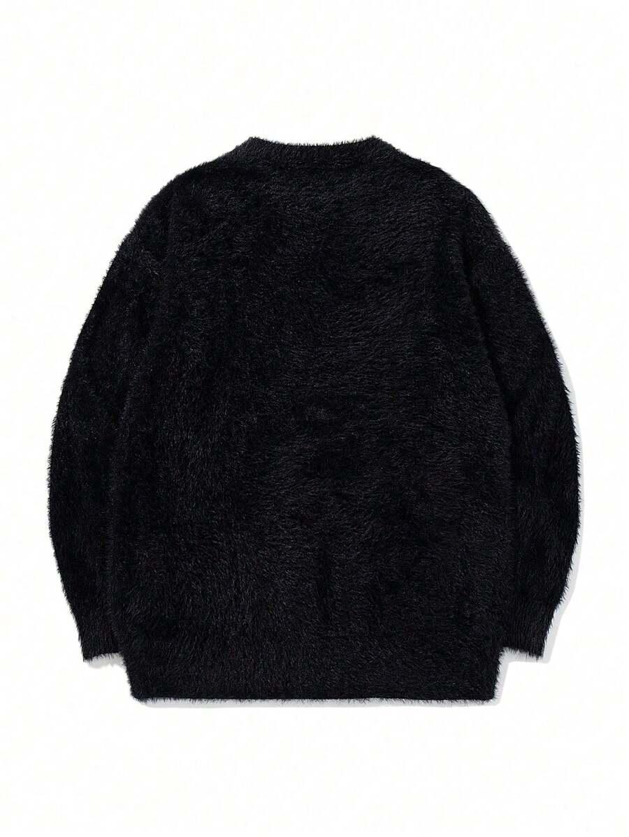 czarny sweter fluffy okrągły dekolt