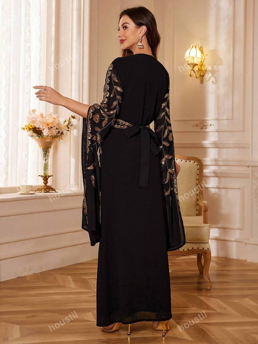 CZARNA MAXI SUKIENKA ZDOBIENIE
