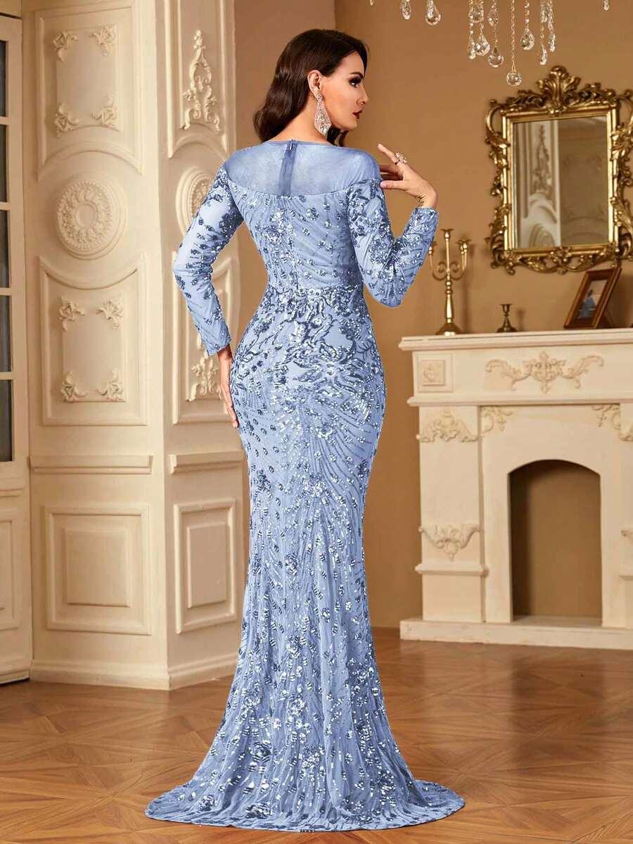 NIEBIESKA MAXI SUKIENKA ZDOBIENIA 