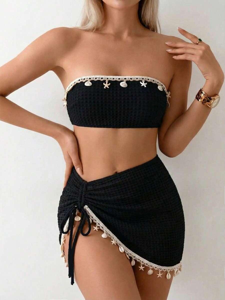 KOMPLET BIKINI ZE SPÓDNICĄ PLAŻOWĄ