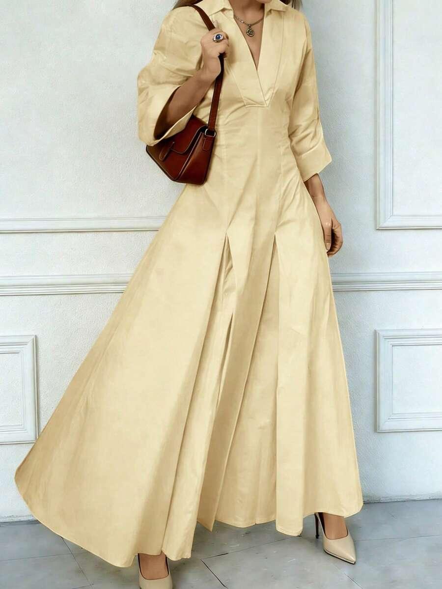 ŻÓŁTA MAXI SUKIENKA v-neck