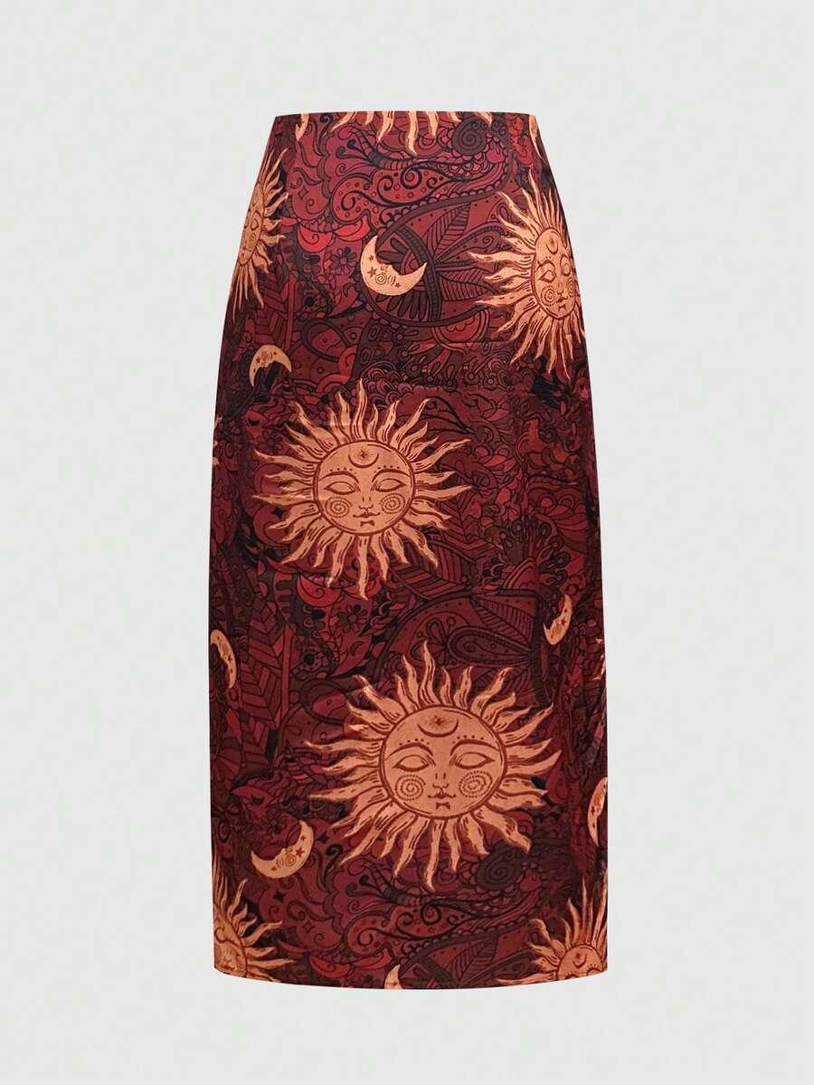 spódnica rozcięcie print 