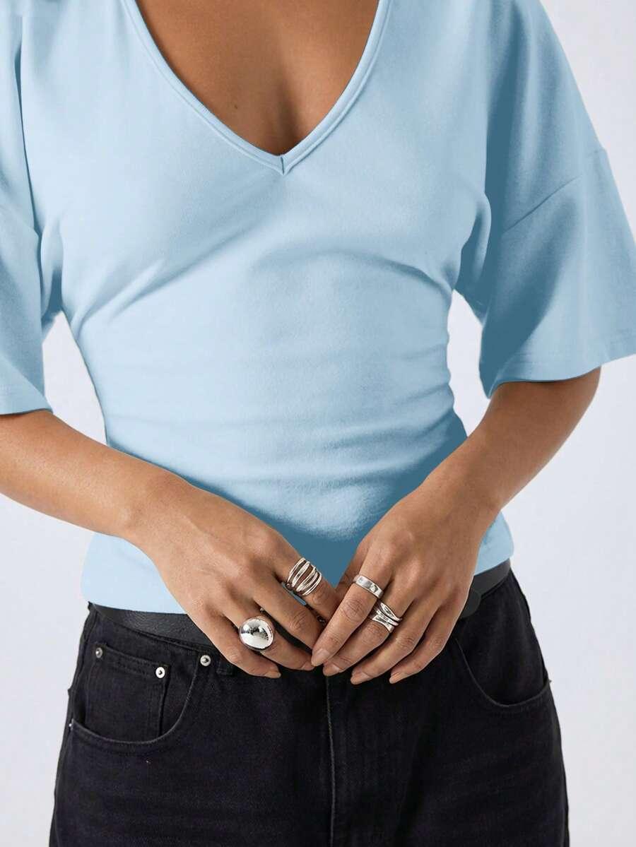 NIEBIESKA BLUZKA V-NECK