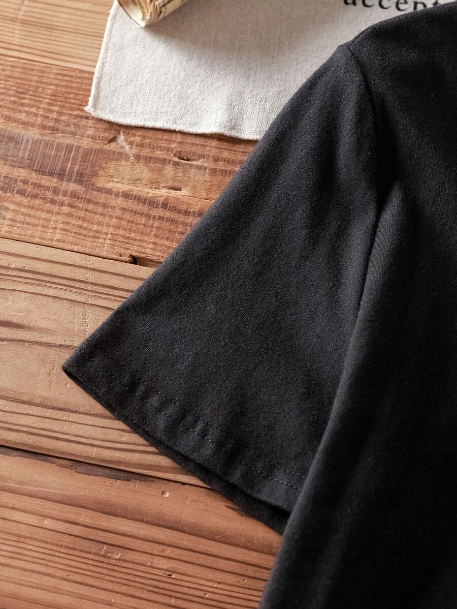 CZARNY T-SHIRT okrągły dekolt 