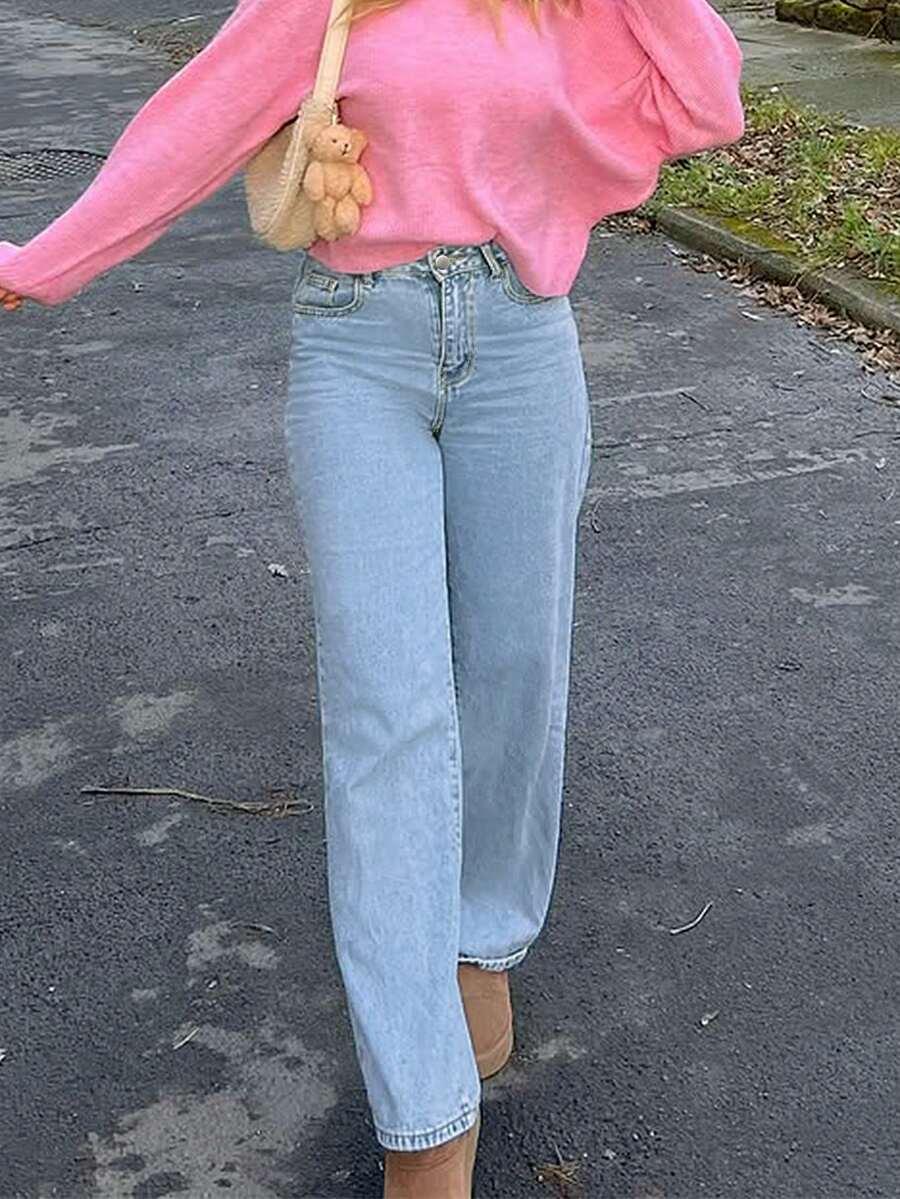 NIEBIESKIE SPODNIE JEANS HAFT KOKARDY