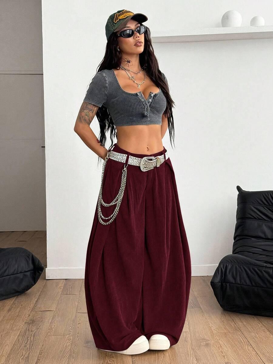 BORDOWE SPODNIE CASUAL OVERSIZE