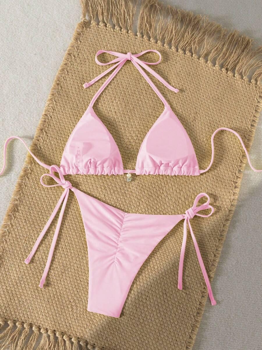 różowy dół od bikini wiązanie 
