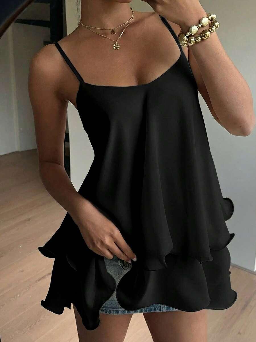 czarna bluzka falbany