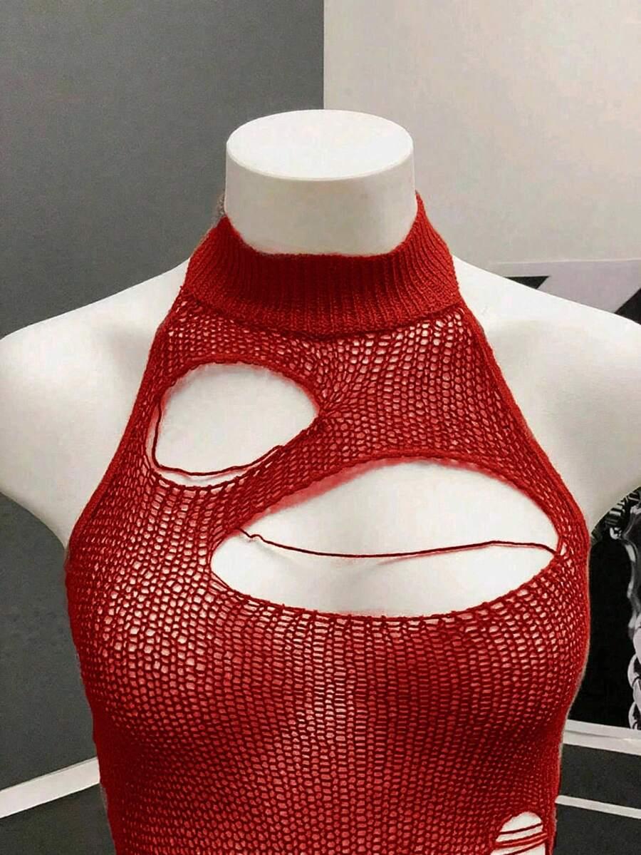czerwony dzianinowy top