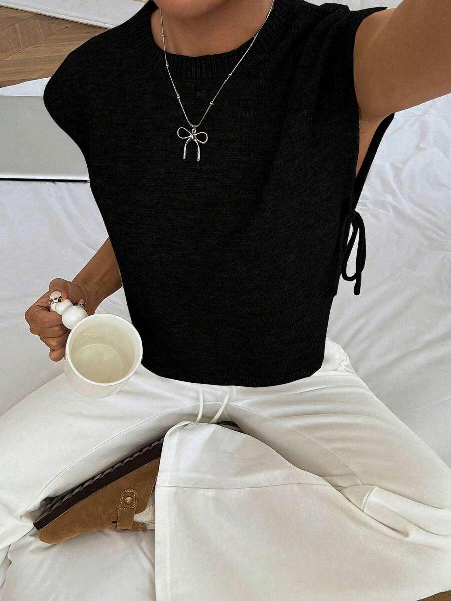 CZARNY DZIANINOWY TOP