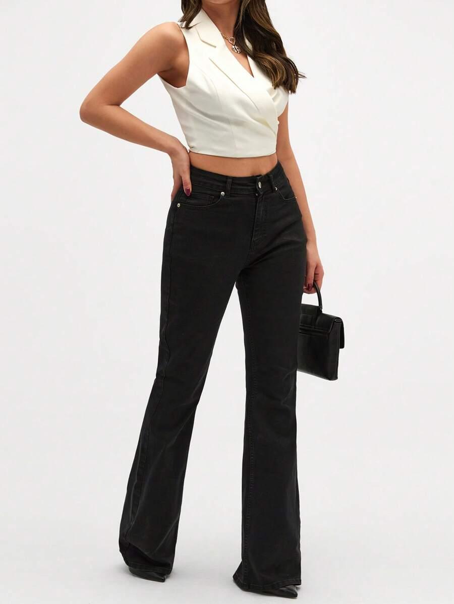 CZARNE SPODNIE JEANS DZWONY 