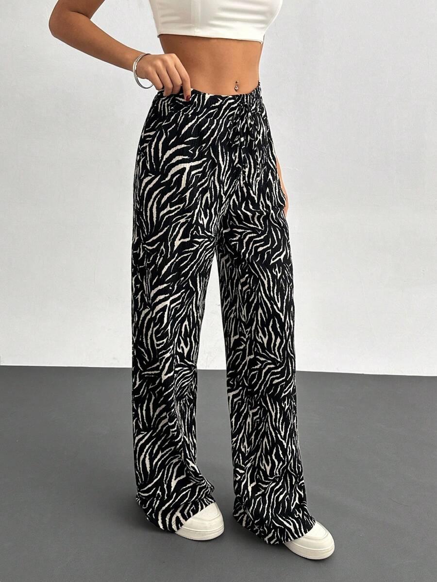 spodnie szeroka nogawka animal print