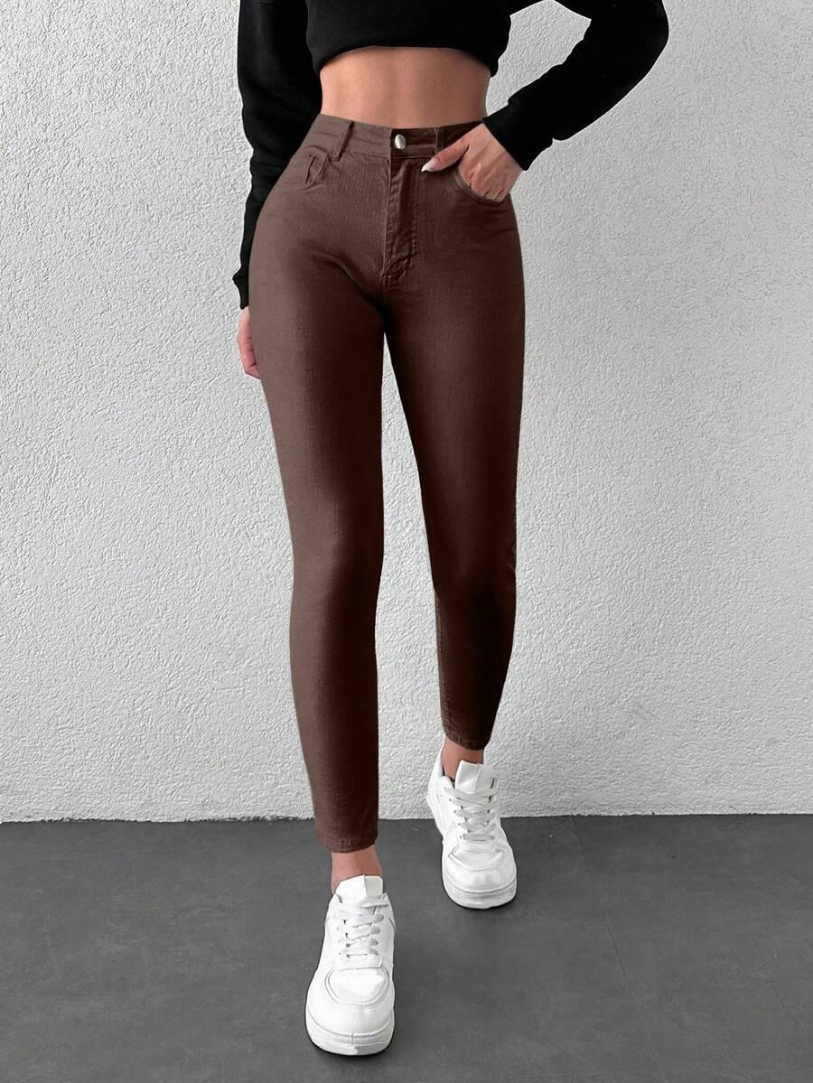 BRĄZOWE SPODNIE JEANS