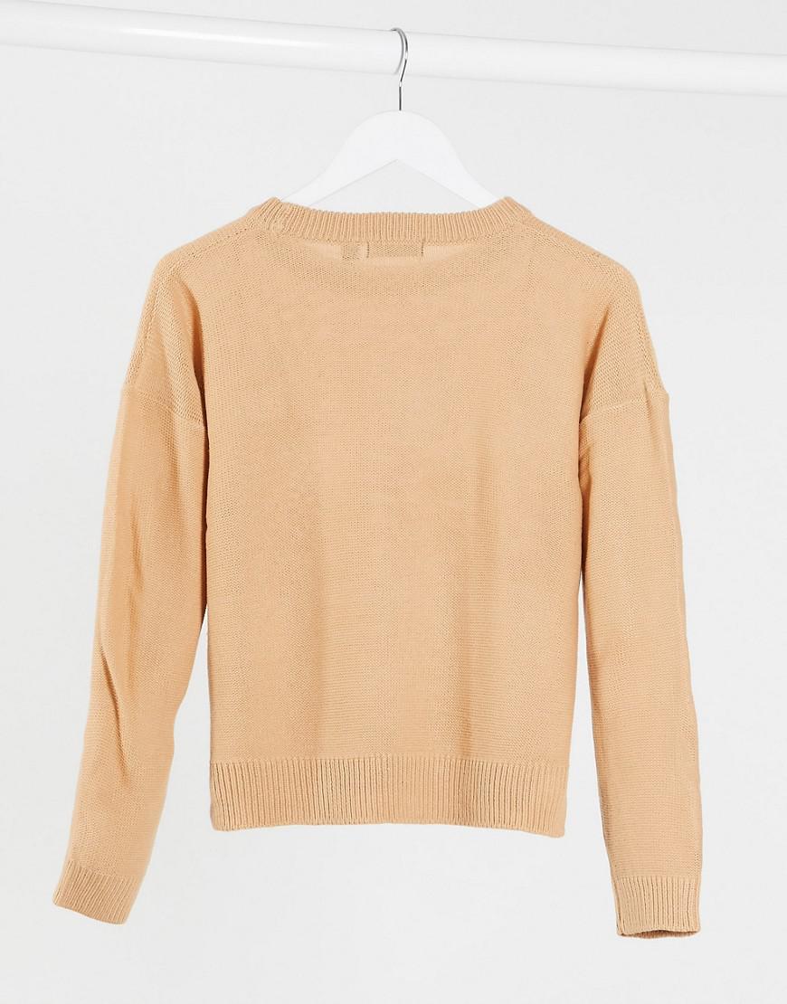 BEŻOWY SWETER OKRĄGŁY DEKOLT