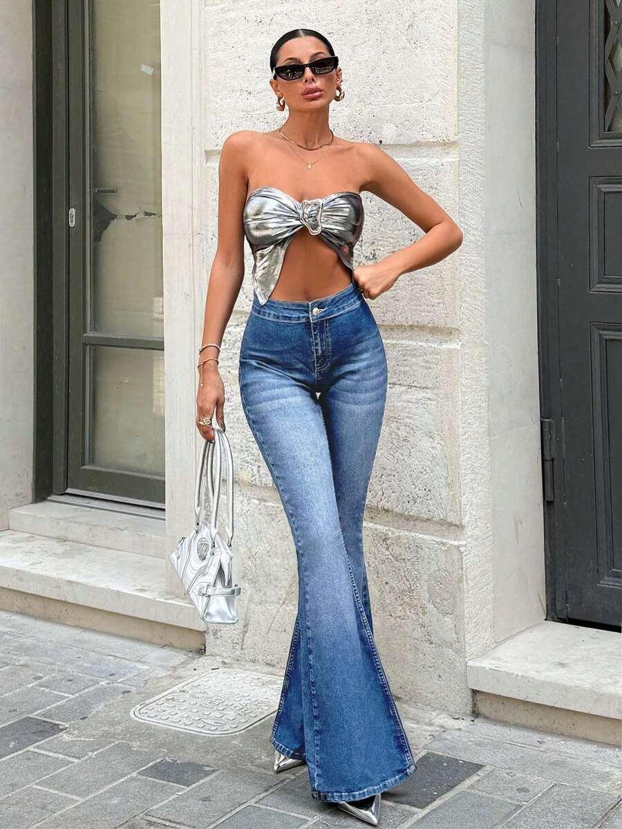 NIEBIESKIE SPODNIE JEANS DZWONY
