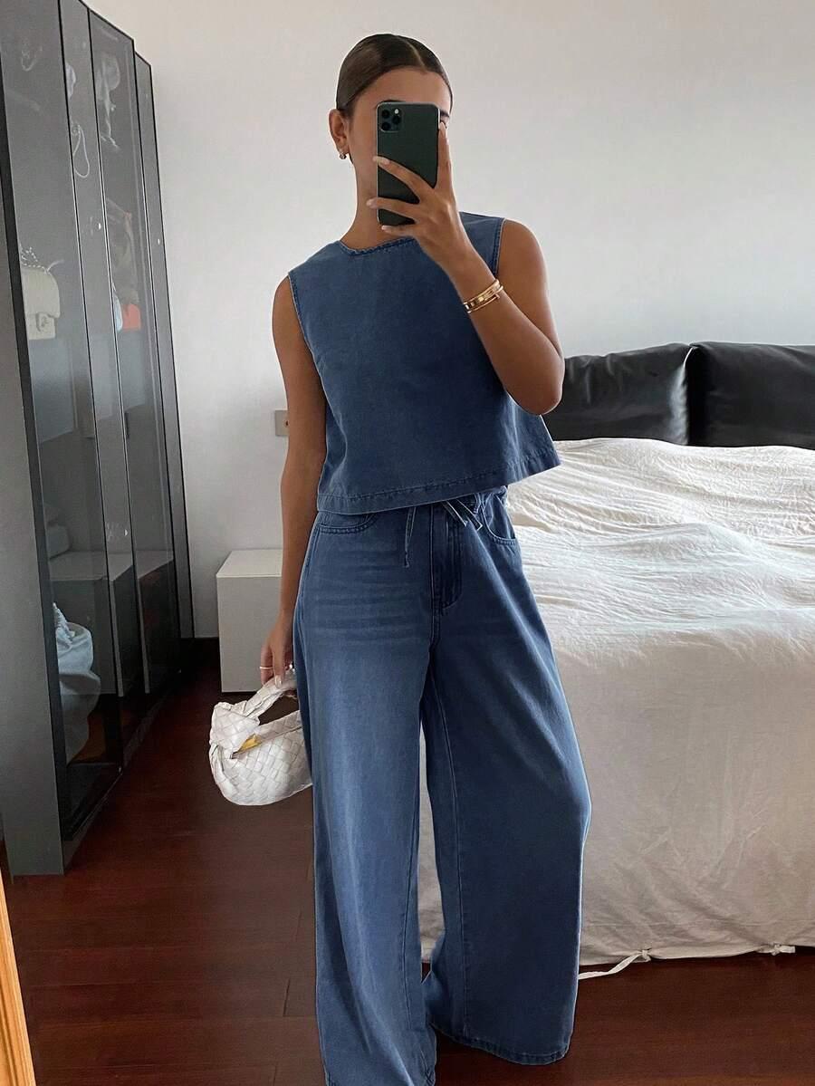 komplet top spodnie jeans