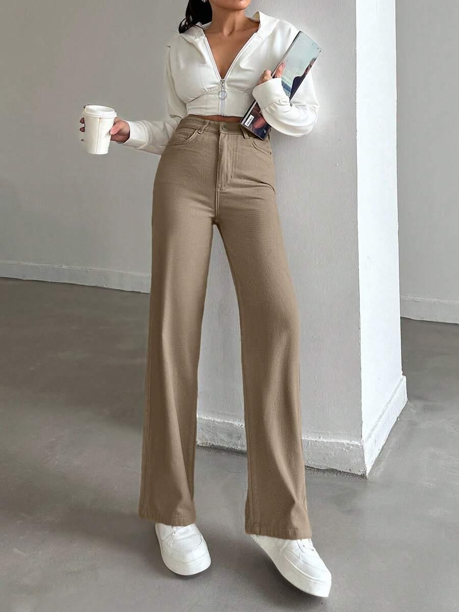 BRĄZOWE SPODNIE JEANS