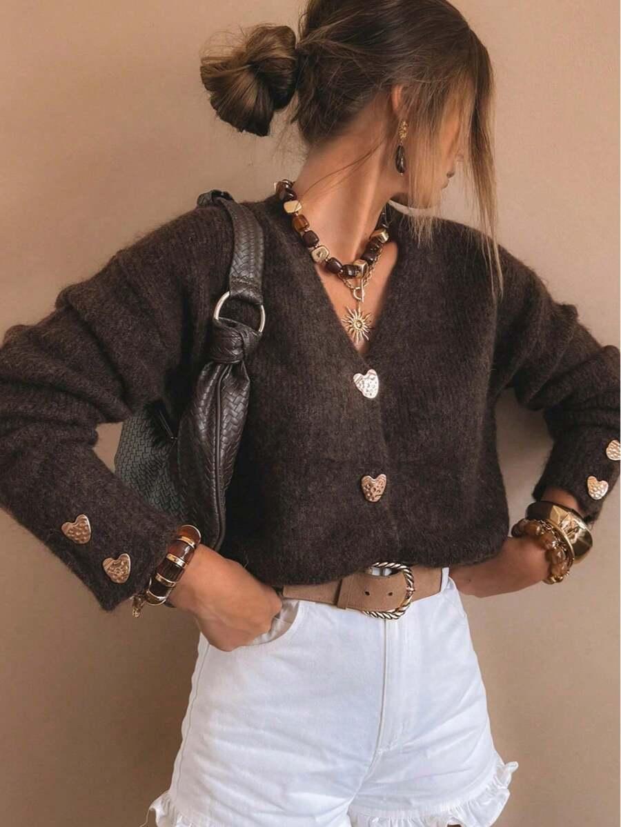 BRĄZOWY SWETER GUZIKI