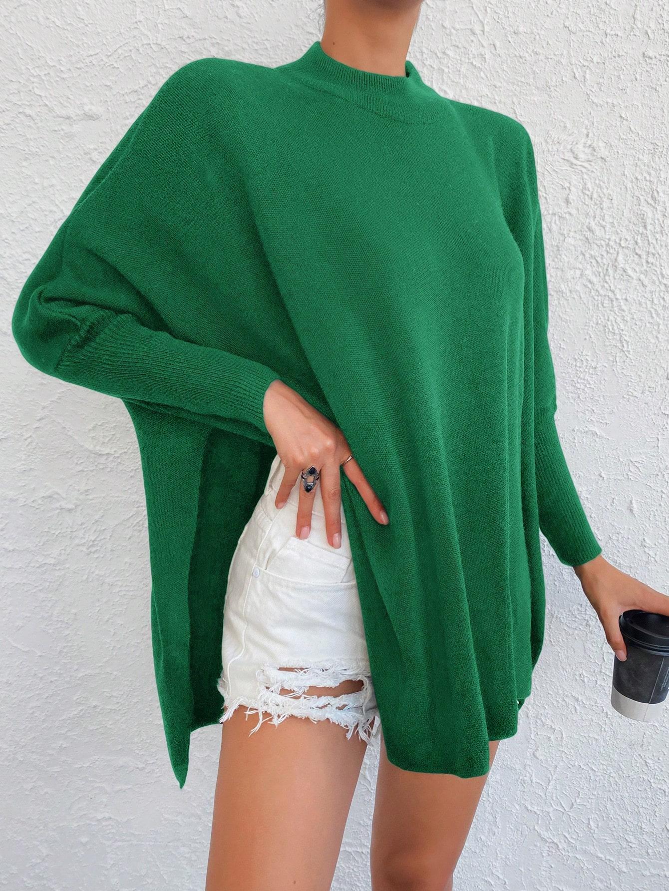 zielony sweter oversize stójka ponczo 