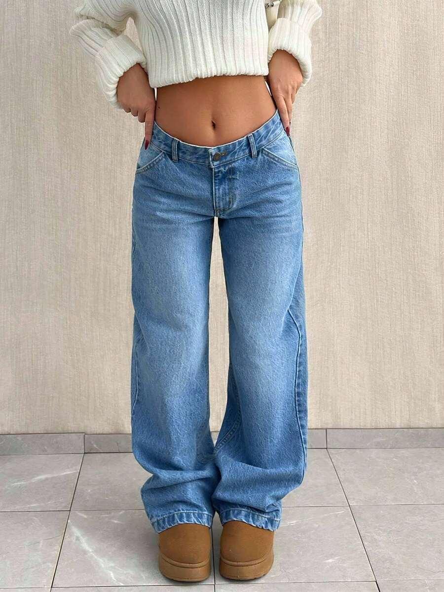 NIEBIESKIE SPODNIE JEANS NISKI STAN