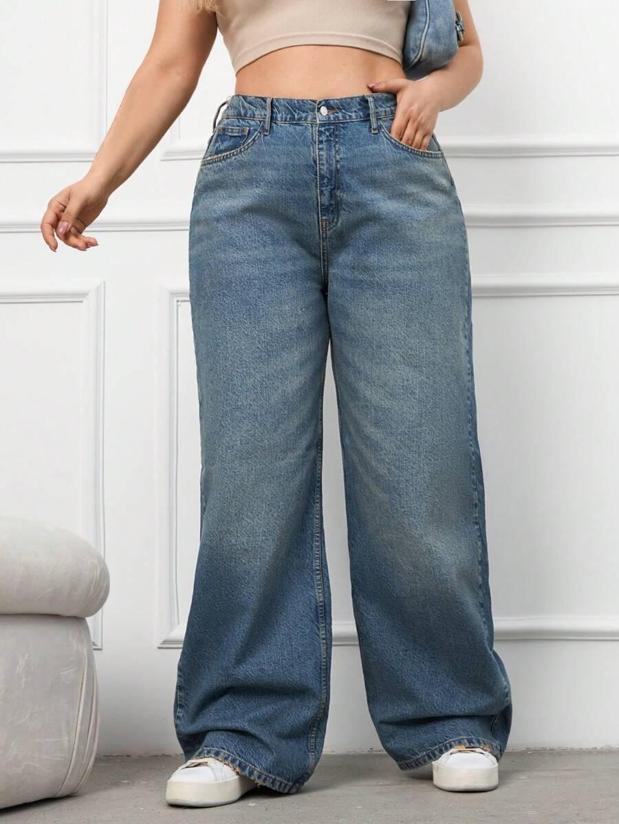 NIEBIESKIE SPODNIE JEANS SZEROKIE NOGAWKI