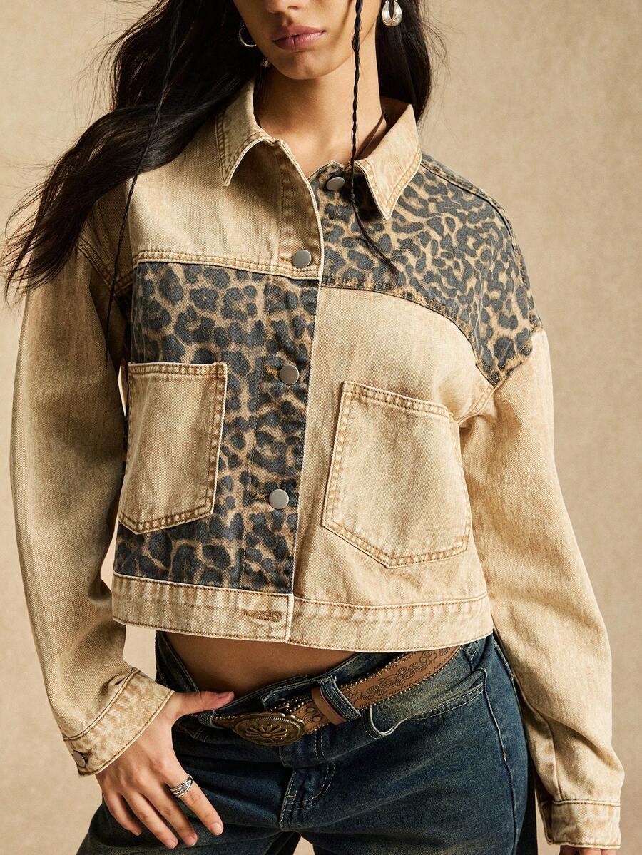 BEZOWA KURTKA JEANS ANIMAL PRINT