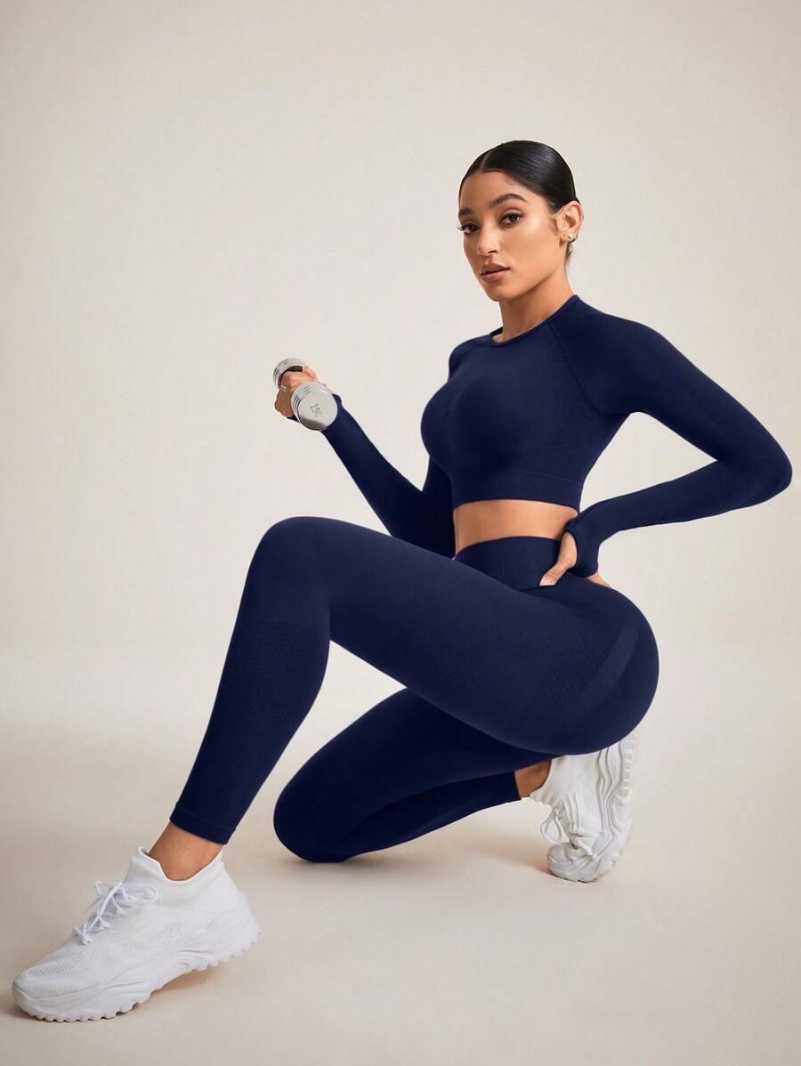 GRANATOWY KOMPLET TOP LEGGINSY 
