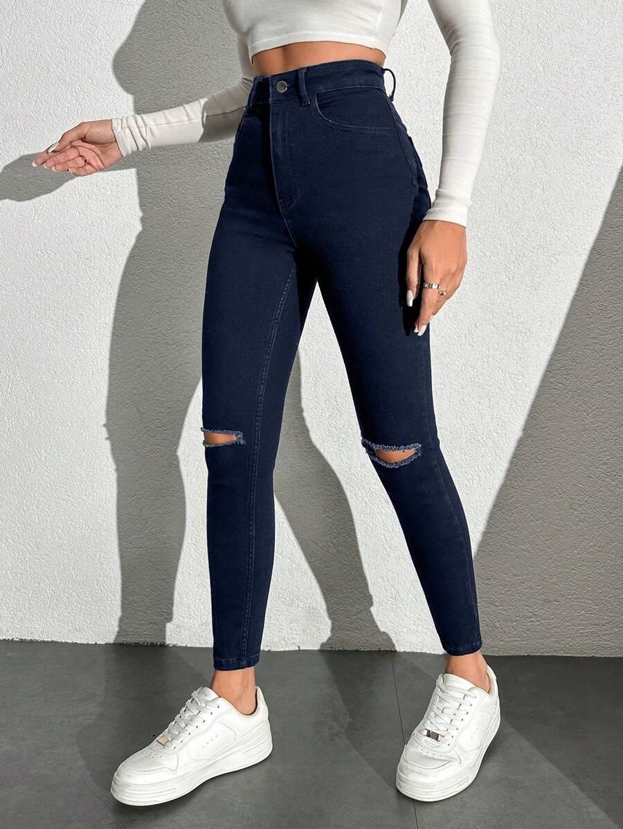 GRANATOWE SPODNIE JEANS RURKI