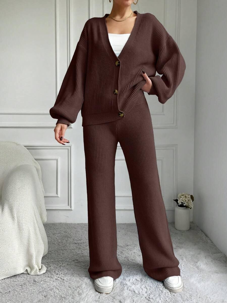 SWETER SPODNIE DZIANINOWY KOMPLET