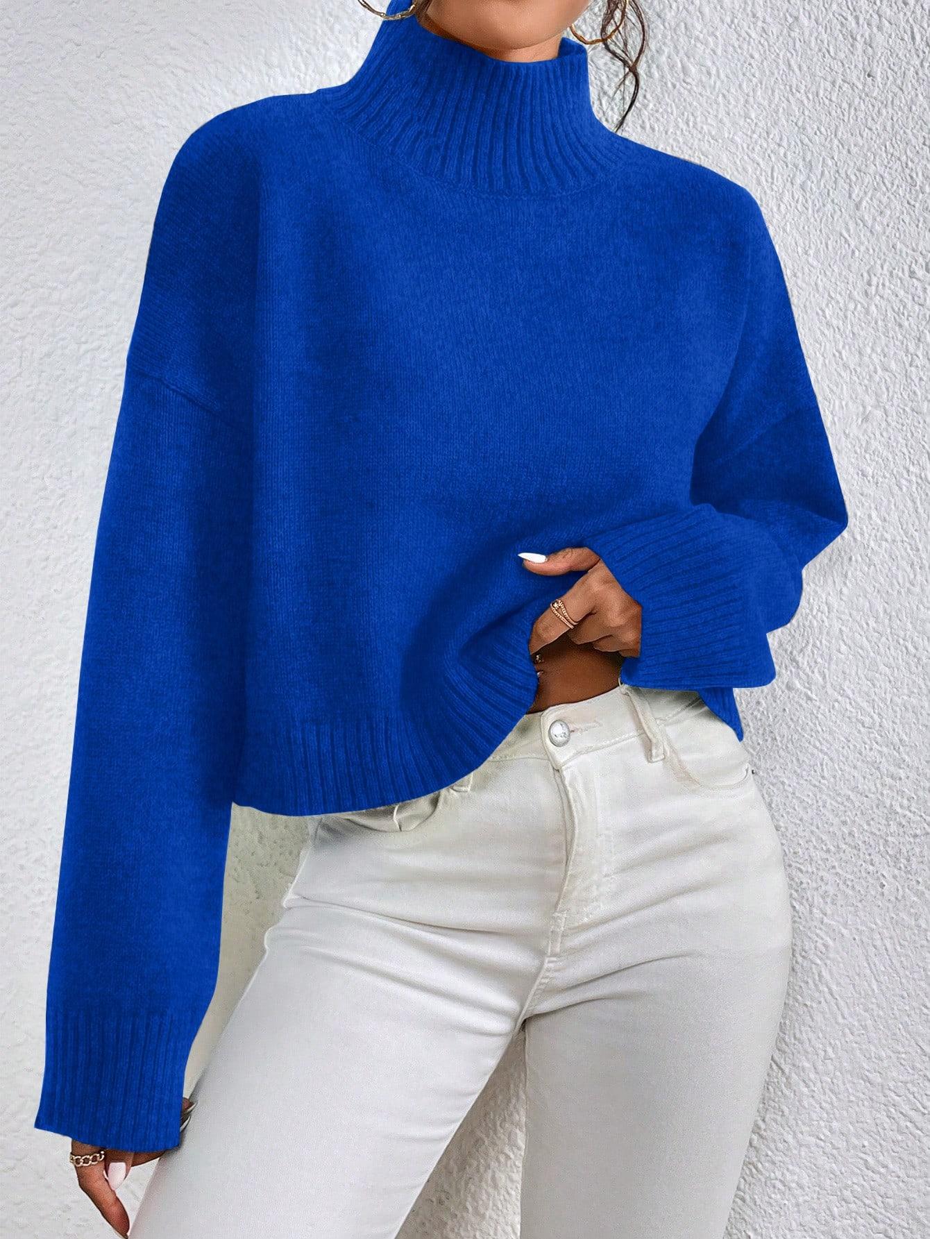 NIEBIESKI DZIANINOWY SWETER