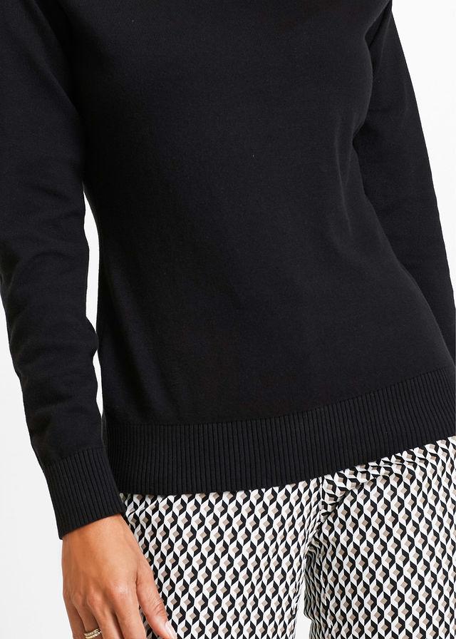 klasyczny czarny gładki sweter z golfem