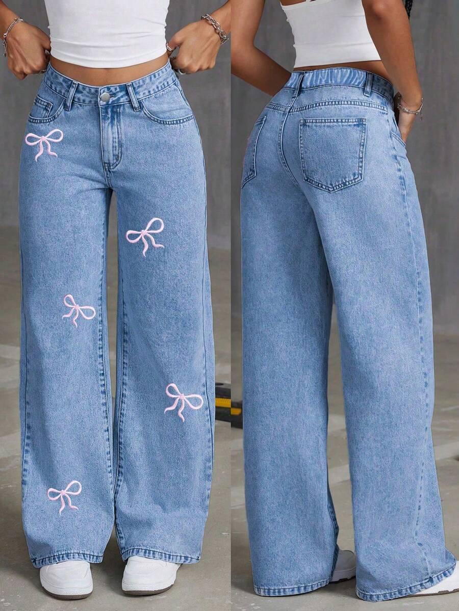 spodnie jeans kokardy
