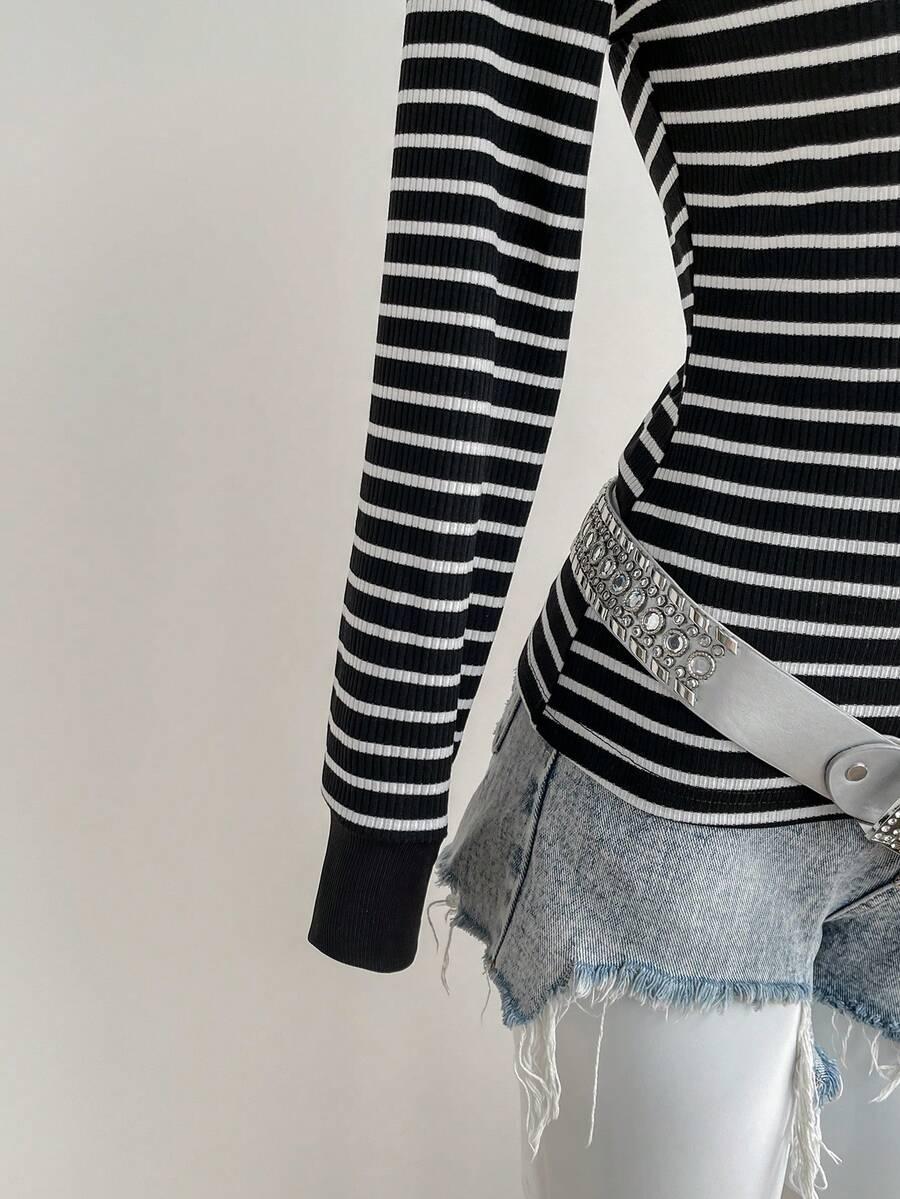 PRĄŻKOWANA BLUZA Z DZIANINY W SEREK 
