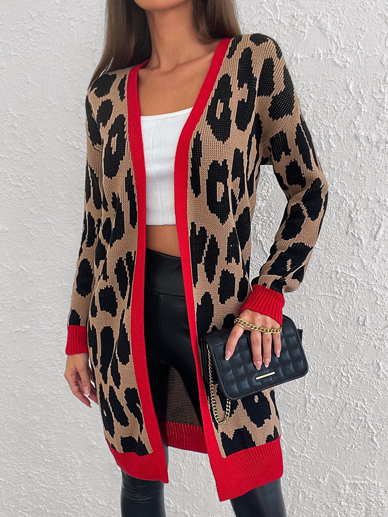 sweter kardigan do kolan narzutka animal print