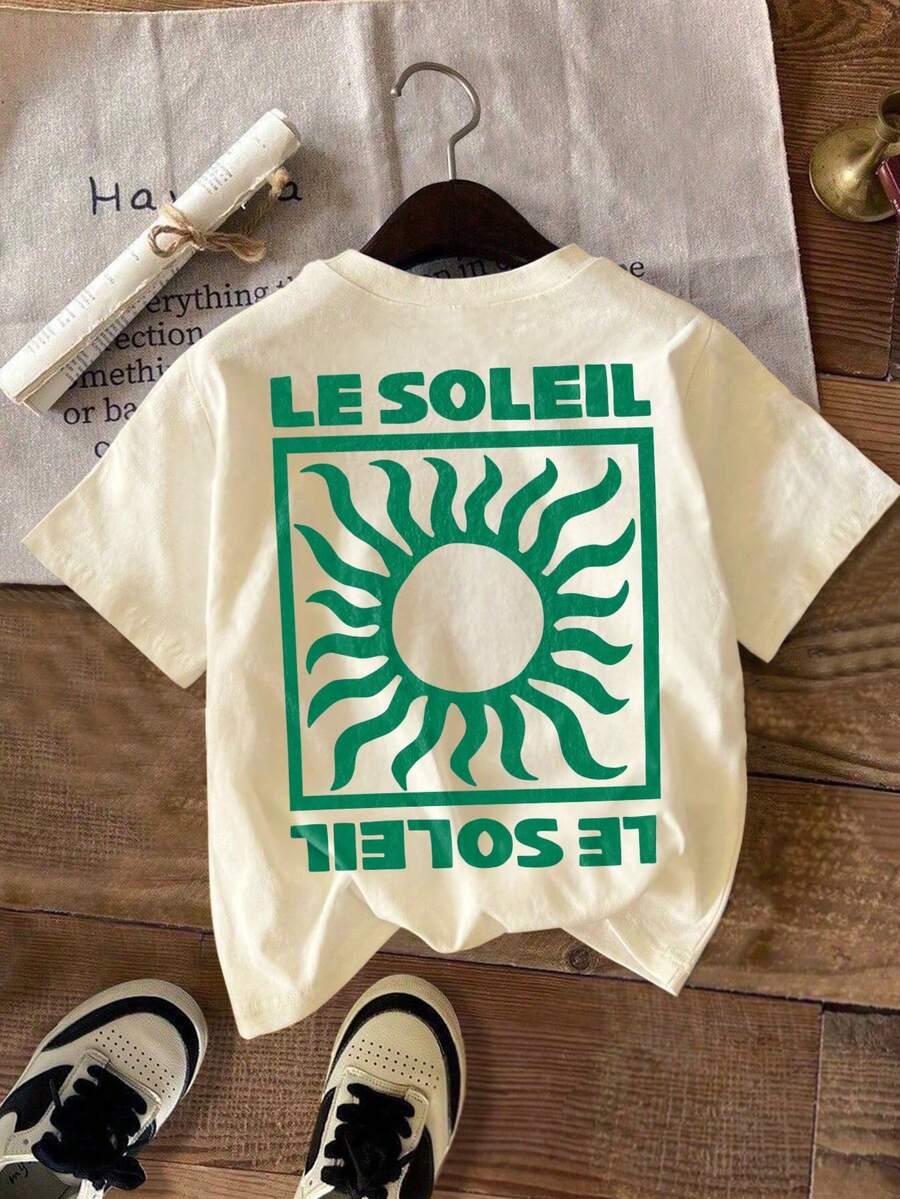 beżowy t-shirt z nadrukiem 