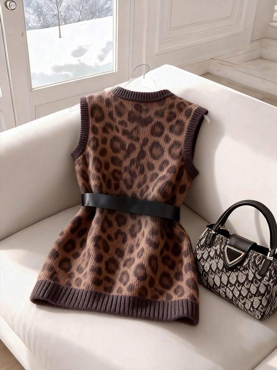 dzianinowa kamizelka animal print