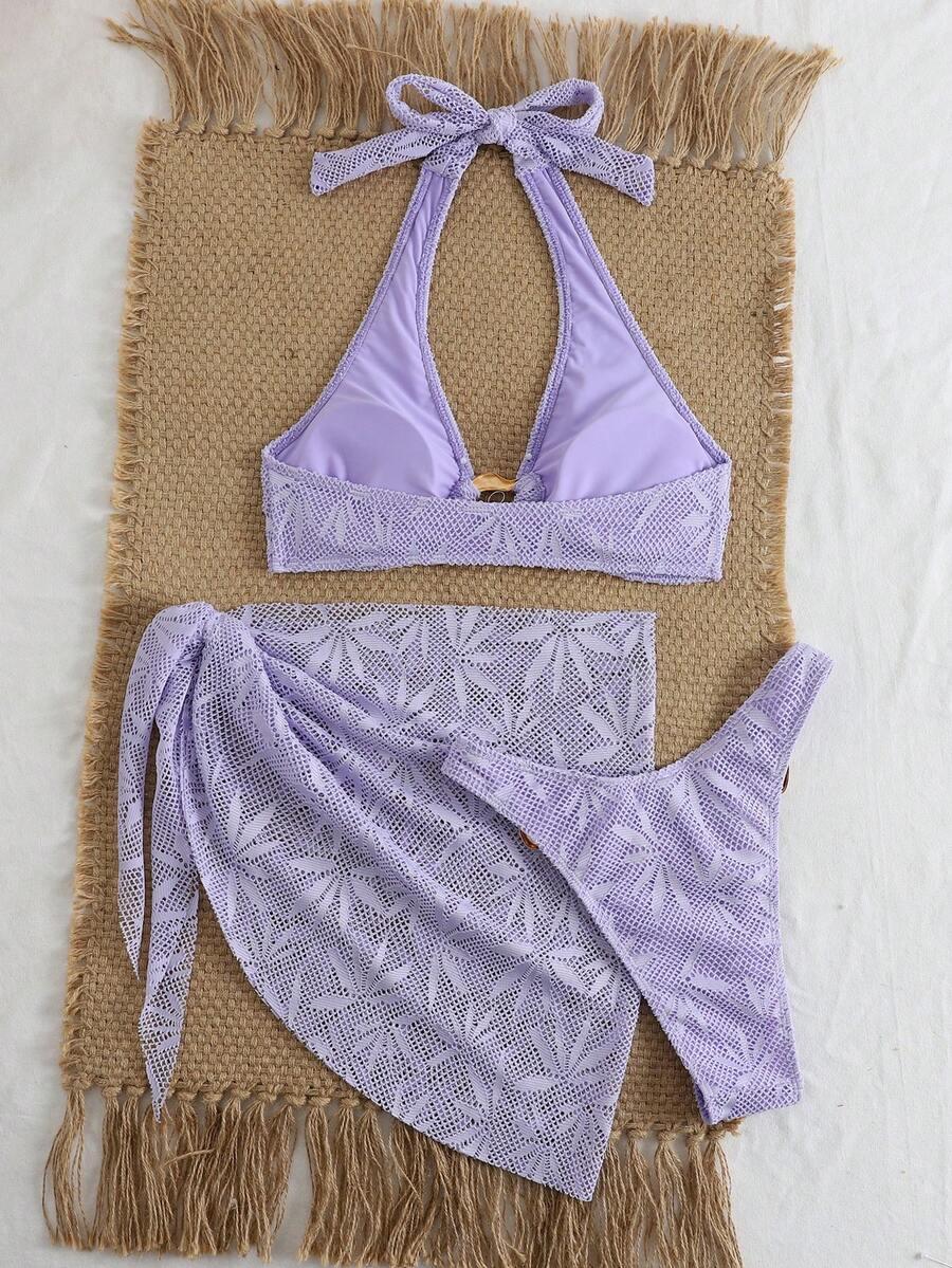 FIOLETOWY TRZYCZĘŚCIOWY KOMPLET BIKINI