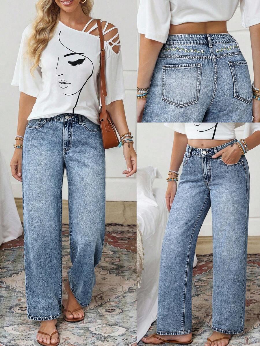 niebieskie spodnie jeans 