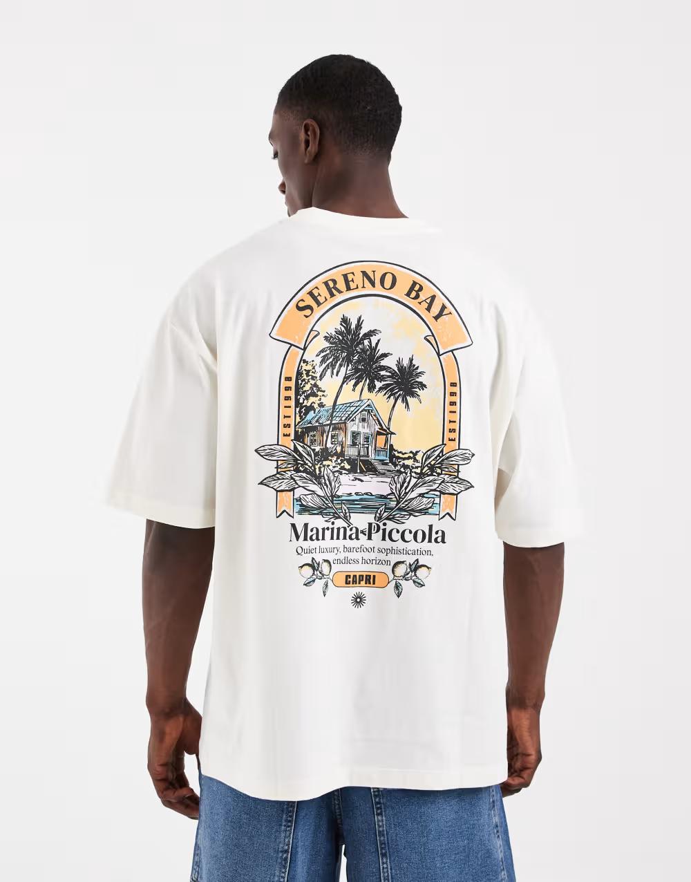 KREMOWY bawełniany T-SHIRT print