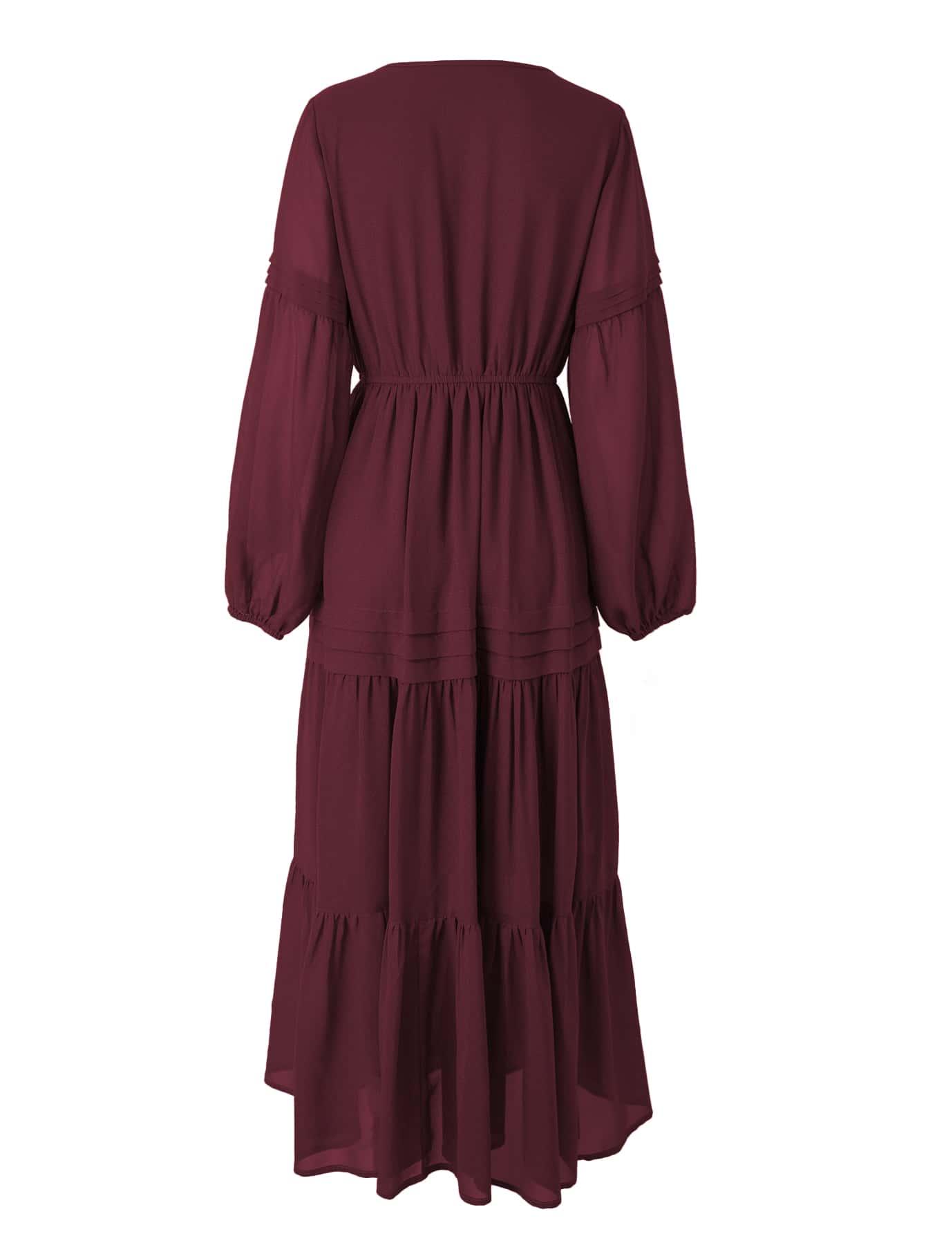 bordowa sukienka v-neck