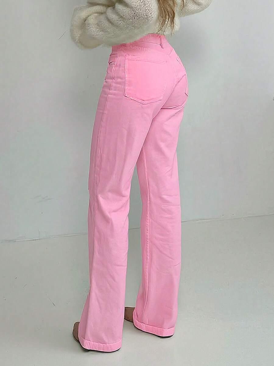 różowe spodnie jeans
