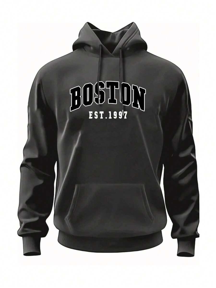 SZARA BLUZA KAPTUR nadruk boston
