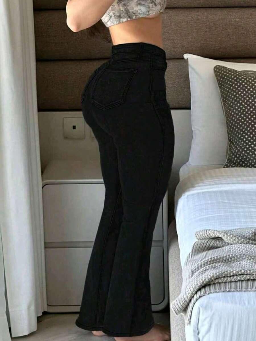 CZARNE SPODNIE JEANS DZWONY