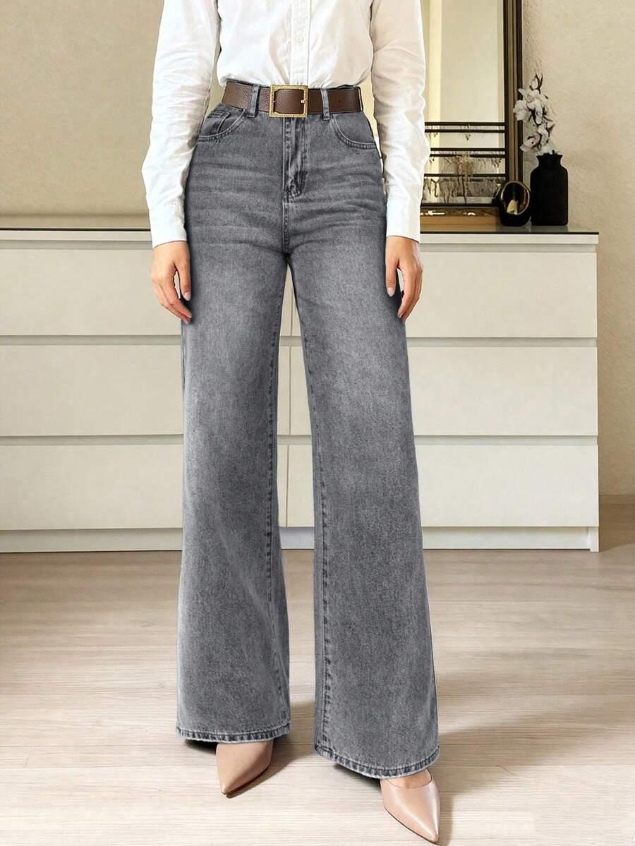 szare spodnie jeans wysoki stan