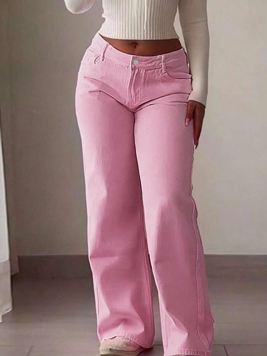 różowe spodnie jeans 